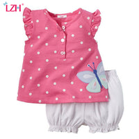 LZH 2017 Summer Baby Girls Clothing Butterfly Short Sleeve T-shirt+Shorts Casual Girls Sport Suits Child Kids Girls Clothes Sets
