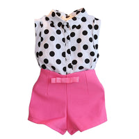 Kids clothes polk dot tops+pink pants 2pcs