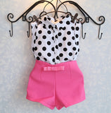 Kids clothes polk dot tops+pink pants 2pcs