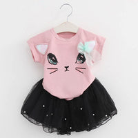 KEAIYOUHUO New Sport Suit Girls Clothes Sets T-shirt+Chiffon Tutu Skirt Costume For Kids Children Clothing Sets 2 3 4 5 6 Years