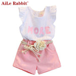 Children clothes sets for girls Fly sleeve Flower Cotton shirt + shorts