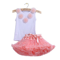 Girls Clothes Set Sport Suit Pettiskirt Sets 2Pcs Kids Floral Fluffy Tutu Skirt & Vest Princess Birthday Party Ballet Dance Wear
