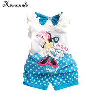 Xemonale  Minnie mouse baby girls summer clothing set infant kids sport suit clothes set children tracksuit Tshirt+short pant