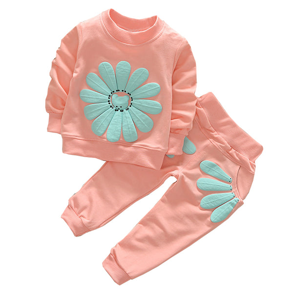 Children Long Sleeve Sunflower Sport Suits Kids Girls Clothes Sets Tracksuit