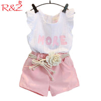 Girls Fly Sleeve Flower Cotton Shirt + Shorts